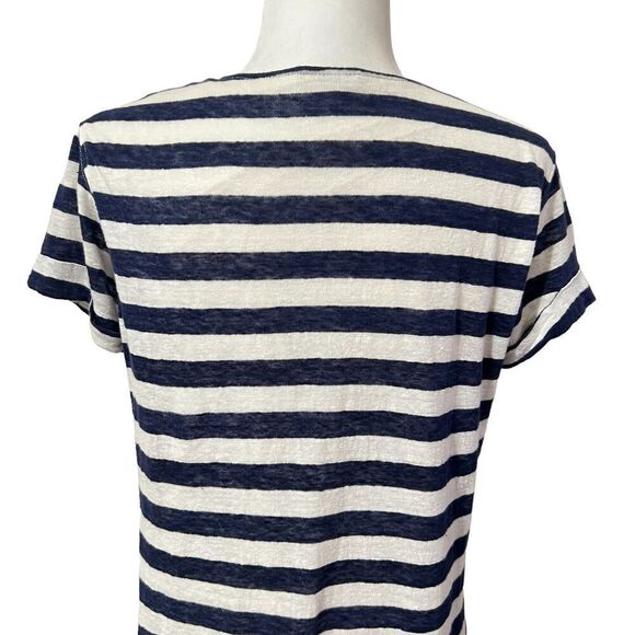 THEORY Navy & White Striped Small Nautical Karelo Soft Linen Petite Shirt Dress - Picture 14 of 16